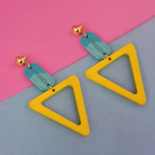 Urthn Gold Plated Yellow Wood Dangler Earrings - 1313211D