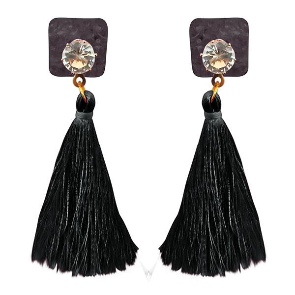 Jeweljunk Black Thread Gold Plated Tassel Earrings - 1313303F