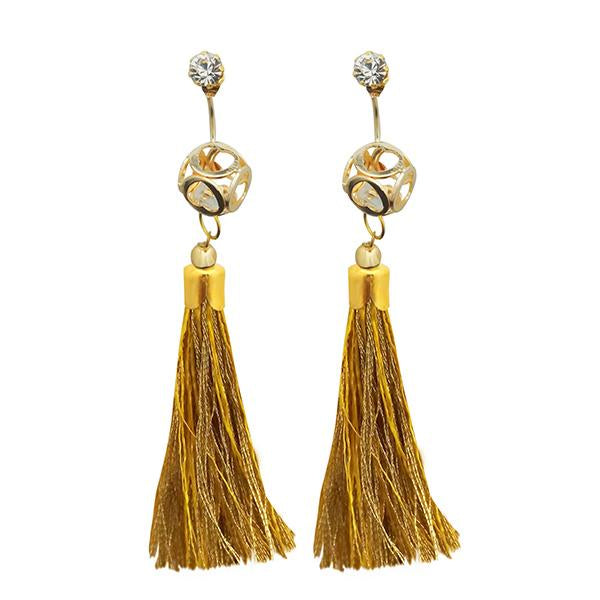 Jeweljunk Gold Plated Beige Thread Tassel Earrings - 1313304D