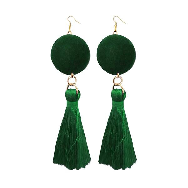 Jeweljunk Green Thread Gold Plated Tassel Earrings - 1313308D