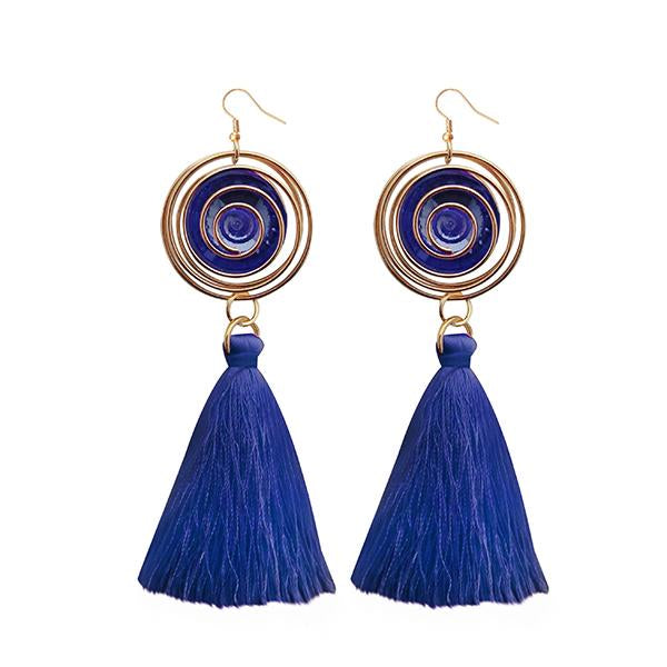 Jeweljunk Gold Plated Blue Thread Tassel Earrings - 1313309A