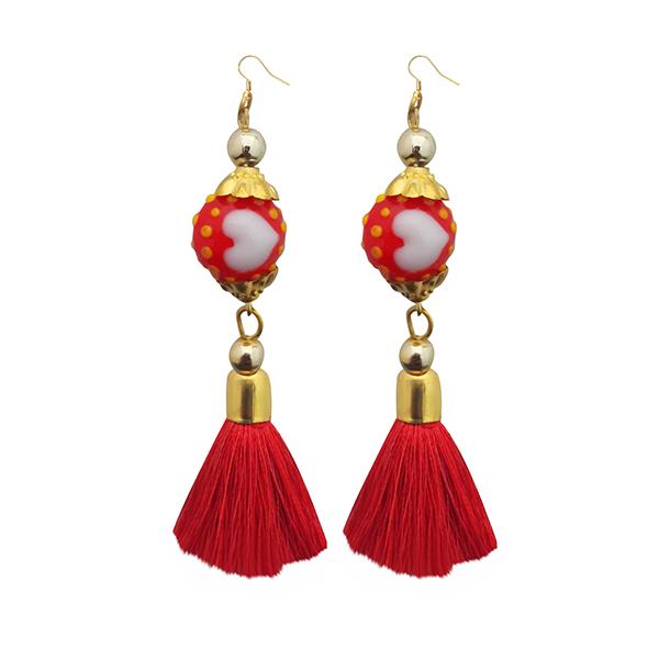 Tip Top Fashions Red Thread Gold Plated Tassel Earrings - 1313310C