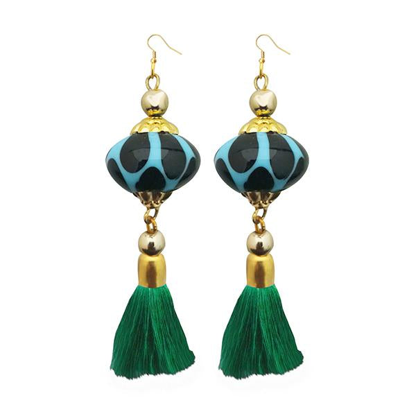 Tip Top Fashions Green Thread Gold Plated Tassel Earrings - 1313311C