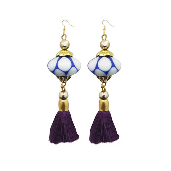 Jeweljunk Gold Plated Purple Thread Tassel Earrings - 1313311D