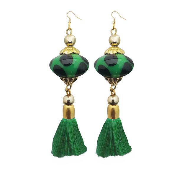 Tip Top Fashions Green Thread Gold Plated Tassel Earrings - 1313311E