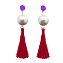 Tip Top Fashions Maroon Thread Gold Plated Tassel Earrings - 1313314E