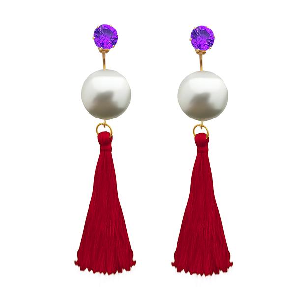 Tip Top Fashions Maroon Thread Gold Plated Tassel Earrings - 1313314E