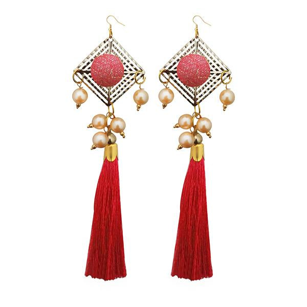 Jeweljunk Red Thread Gold Plated Tassel Earrings - 1313316C