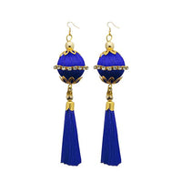 Jeweljunk Gold Plated Blue Thread Tassel Earrings - 1313317B
