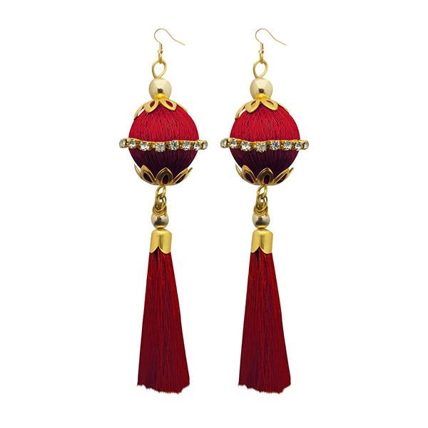 Tip Top Fashions Maroon Thread Gold Plated Tassel Earrings - 1313317C