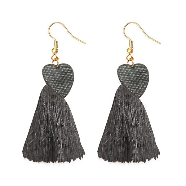 Jeweljunk Gold Plated Grey Thread Tassel Earrings - 1313318B