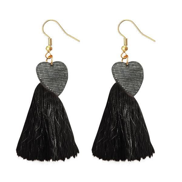 Jeweljunk Black Thread Gold Plated Tassel Earrings - 1313318F