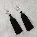 Jeweljunk Black Thread Peacock Design Tassel Earrings - 1313321B