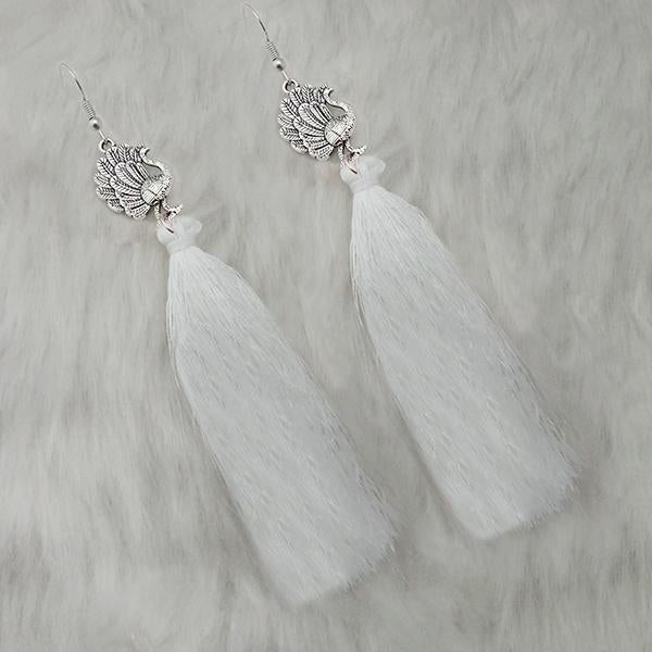 Tip Top Fashions White Thread Peacock Design Tassel Earrings - 1313321E