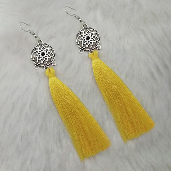 Jeweljunk Yellow Thread Rhodium Plated Tassel Earrings - 1313323C