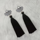 Jeweljunk Black Thread Rhodium Plated Tassel Earrings - 1313324B