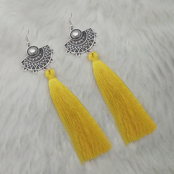 Tip Top Fashions Yellow Thread Rhodium Plated Tassel Earrings - 1313324C