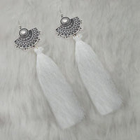 Jeweljunk White Thread Rhodium Plated Tassel Earrings - 1313324E