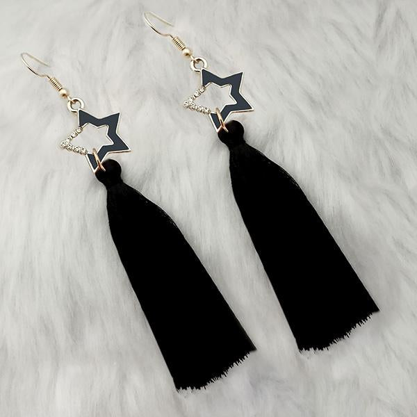 Jeweljunk Black Gold Plated Star Design Tassel Earrings - 1313326B