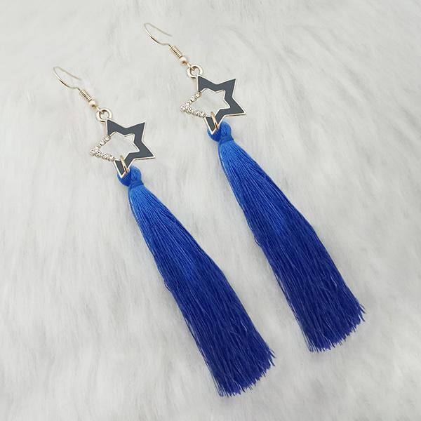 Tip Top Fashions Blue Gold Plated Star Design Tassel Earrings - 1313326D