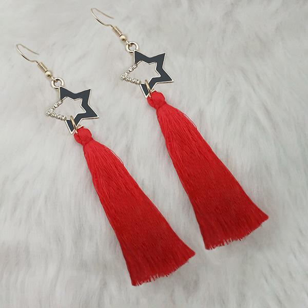 Tip Top Fashions Red Gold Plated Star Design Tassel Earrings - 1313326F