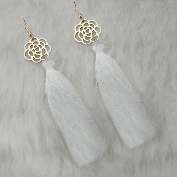 Tip Top Fashions White Thread Gold Plated Tassel Earrings - 1313327E