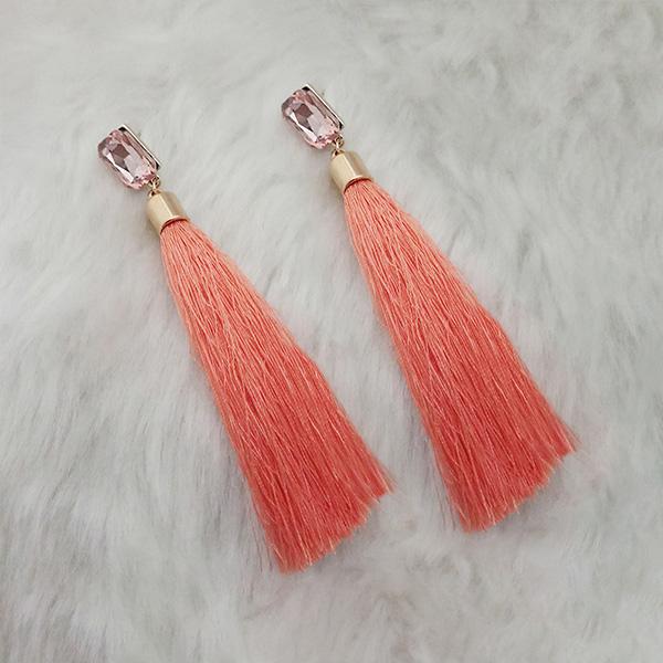 Tip Top Fashions Peach Thread Gold Plated Tassel Earrings - 1313331A