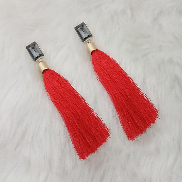 Jeweljunk Red Thread Gold Plated Tassel Earrings - 1313331F