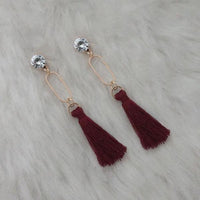 Jeweljunk Maroon Thread Gold Plated Tassel Earrings - 1313333C
