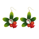 Kriaa Austrian Stone Green Leaf Dangler Earrings - 1313401E