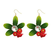 Kriaa Austrian Stone Green Leaf Dangler Earrings - 1313401E