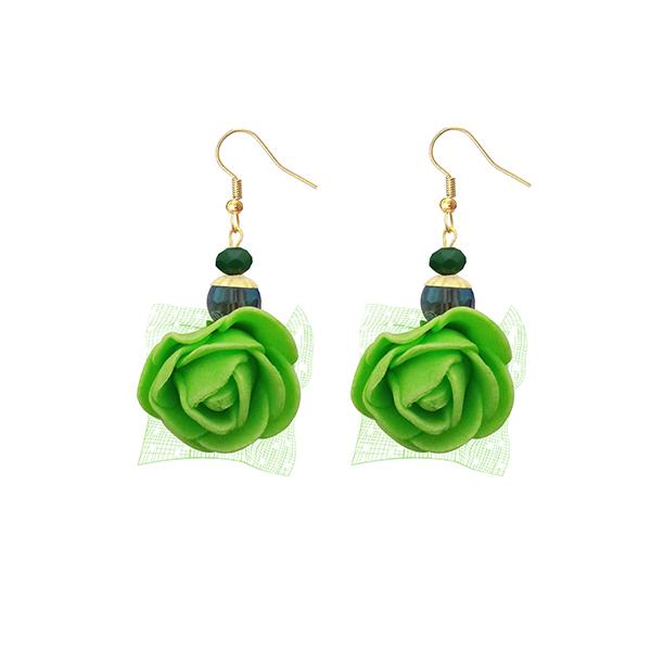 Kriaa Green Floral Dangler Earrings - 1313404D