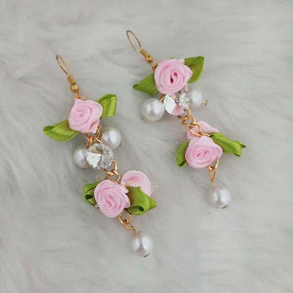 Kriaa Austrian Stone Pink Floral Dangler Earrings - 1313408C