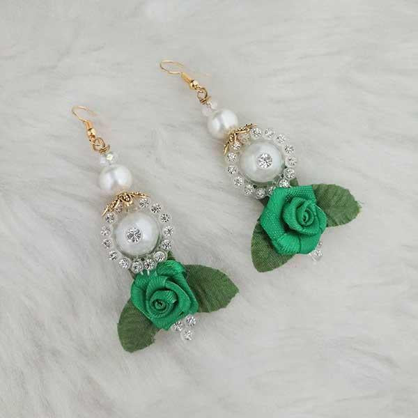 Kriaa Austrian Stone Green Floral Pearl Dangler Earrings - 1313409F