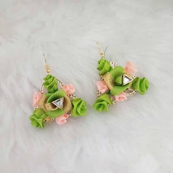 Kriaa Gold Plated Green Floral Dangler Earrings - 1313413E