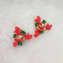 Kriaa Red Floral Gold Plated Dangler Earrings - 1313413F