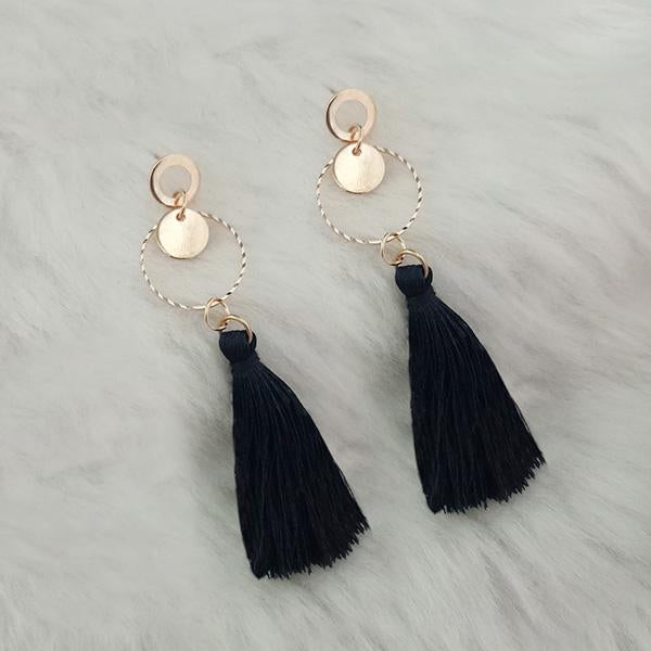 Jeweljunk Black Thread Gold Plated Tassel Earrings - 1313417B