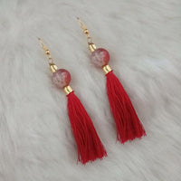 Jeweljunk Maroon Thread Gold Plated Tassel Earrings - 1313420G