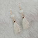 Jeweljunk White Thread Gold Plated Tassel Earrings - 1313421B