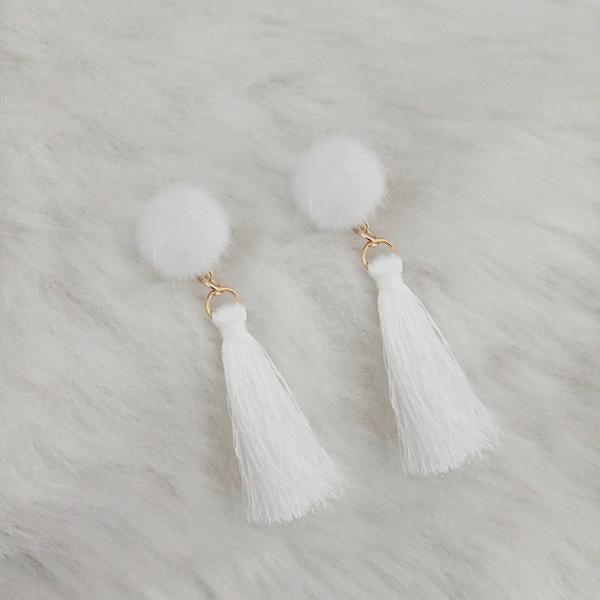 Tip Top Fashions White Thread Gold Plated Tassel Earrings - 1313424C