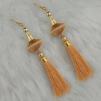 Jeweljunk Beige Thread Gold Plated Tassel Earrings - 1313425A