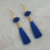 Jeweljunk Blue Thread Gold Plated Tassel Earrings - 1313425C