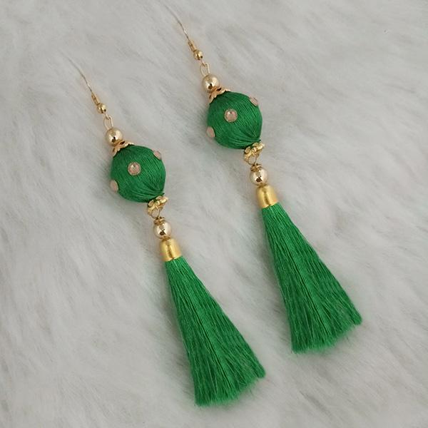 Tip Top Fashions Green Thread Gold Plated Tassel Earrings - 1313426E