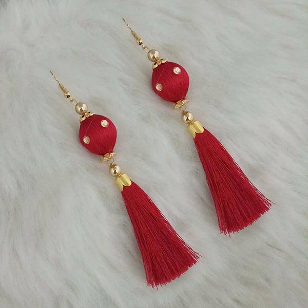 Jeweljunk Red Thread Gold Plated Tassel Earrings - 1313426F