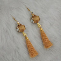 Jeweljunk Beige Thread Gold Plated Tassel Earrings - 1313427A