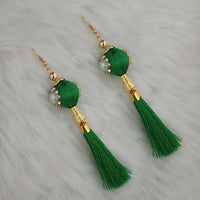 Jeweljunk Green Thread Gold Plated Tassel Earrings - 1313427E