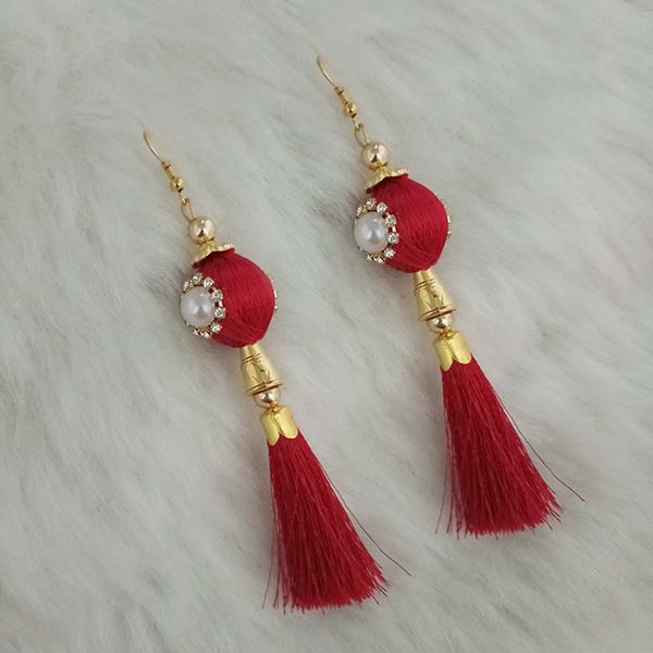 Jeweljunk Maroon Thread Gold Plated Tassel Earrings - 1313427F
