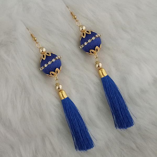 Jeweljunk Blue Thread Gold Plated Tassel Earrings - 1313428B