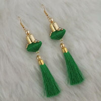 Jeweljunk Green Thread Gold Plated Tassel Earrings - 1313429E