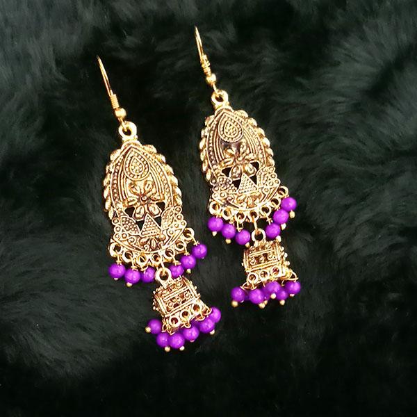 Tip Top Fashions Antique Gold Plated Purple Beads Jhumki Earrings - 1313501E